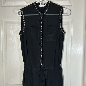 Rebecca Taylor Black Silk Jumpsuit Pinhead Details  Size 0